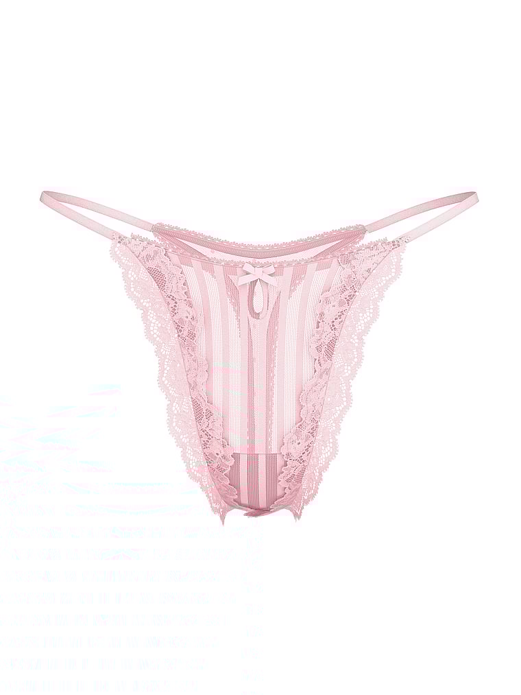 Victoria's Secret, The Lacie Lacie Sheer Heritage String Thong Panty, Angel Pink, offModelFront, 2 of 5