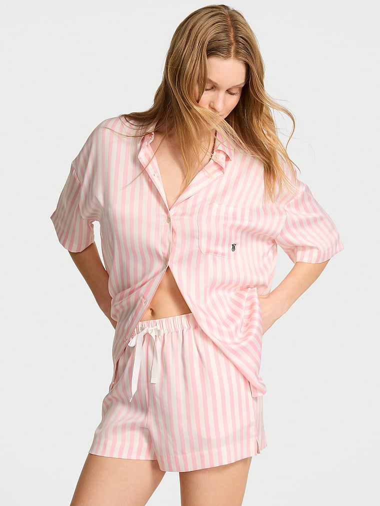 Glazed Satin Oversized Short Pajama Set
