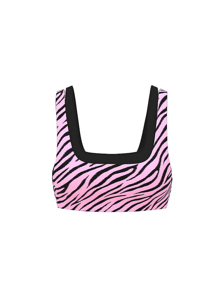 PINK Relay Double Up Square-Neck Bra, Pink Zebra Print, offModelFront, 4 of 5