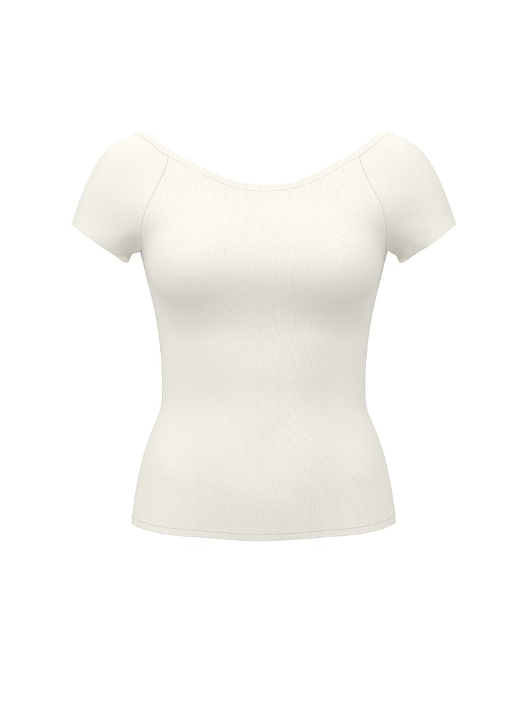 PINK All-Day Soft Rib Open-Back Top, Winter white, offModelFront, 2 of 4