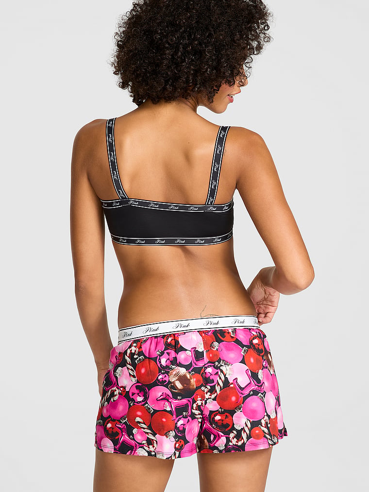 PINK Cotton Boxy Pajama Shorts, Pink Fire Ornaments, onModelBack, 1 of 3 Vanessa is 5'10" and wears Small