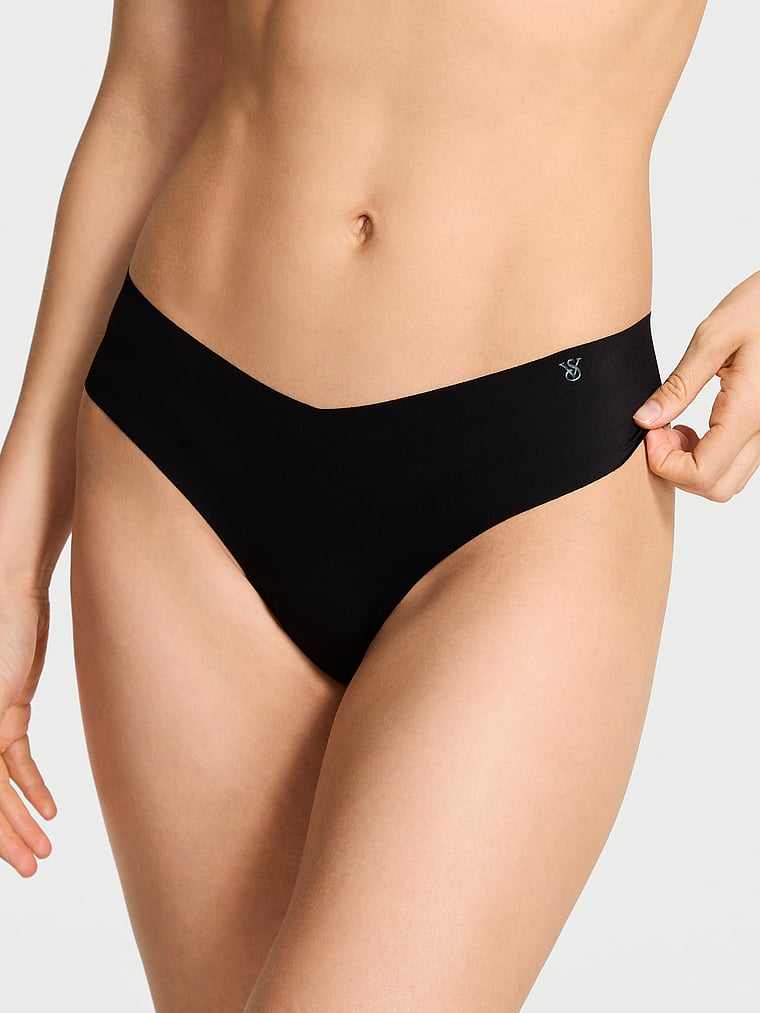 Victoria's Secret, No-Show No-Show Thong Panty, Black, onModelFront, 1 of 3 Lotta is 5'10" or 178cm and wears Small