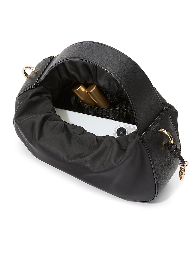 Victoria's Secret, Victoria's Secret Curve Mini Top-Handle Crossbody Bag, Black Nylon, offModelBack, 4 of 4