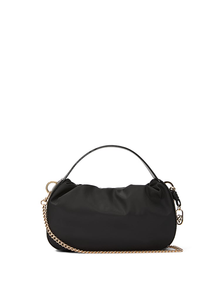Victoria's Secret, Victoria's Secret Curve Mini Top-Handle Crossbody Bag, Black Nylon, onModelSide, 3 of 4
