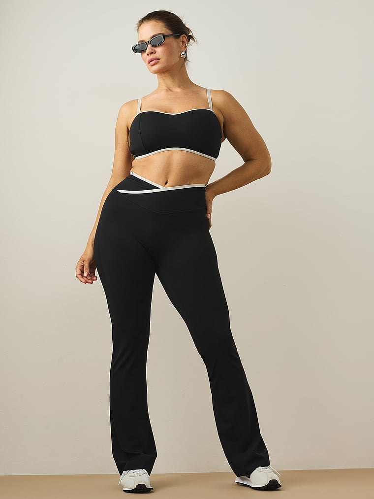 Victoria's Secret, VSX VSX Elevate™ Tipped & Accented Crossover Flare Legging, Black & Plaster, onModelSide, 3 of 4