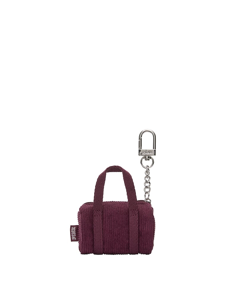 PINK Mini Duffle Keychain Charm, Wild Rose Corduroy, onModelBack, 2 of 3