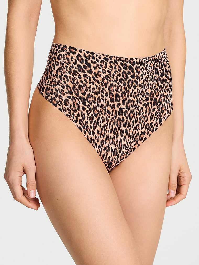 Victoria's Secret, No-Show No-Show Heart Cut-Out High-Leg Thong Panty, Natural Leopard, onModelFront, 1 of 3 Lotta is 5'10" and wears Small