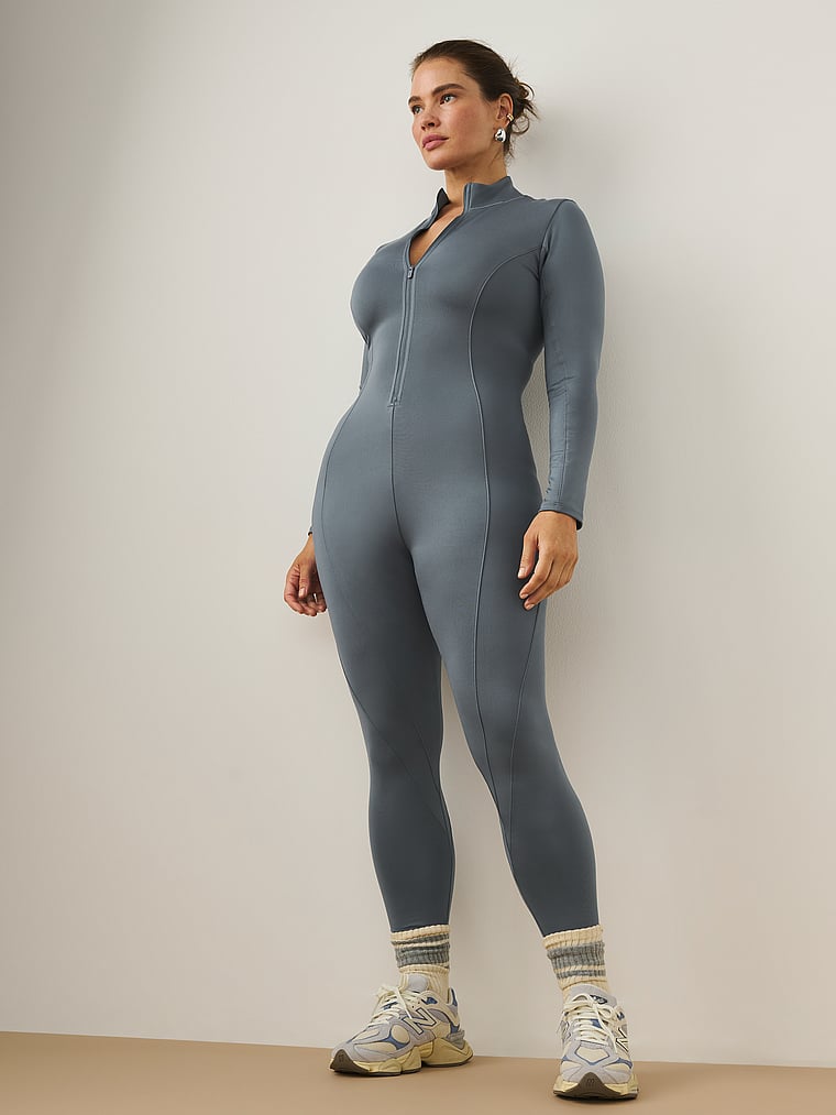 Victoria's Secret, VSX VSX Essential Long-Sleeve Jumpsuit, Dark Steel, onModelSide, 3 of 4