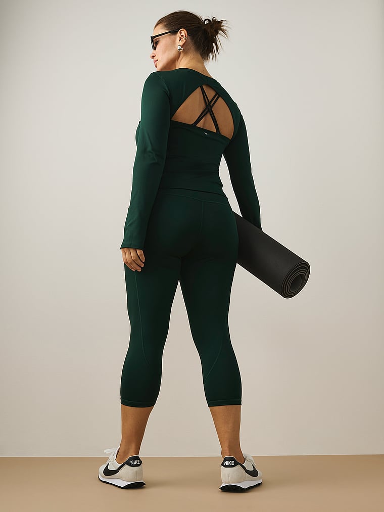Victoria's Secret, VSX VSX Essential Long-Sleeve Cut-Out Top, Cilantro, onModelSide, 3 of 4