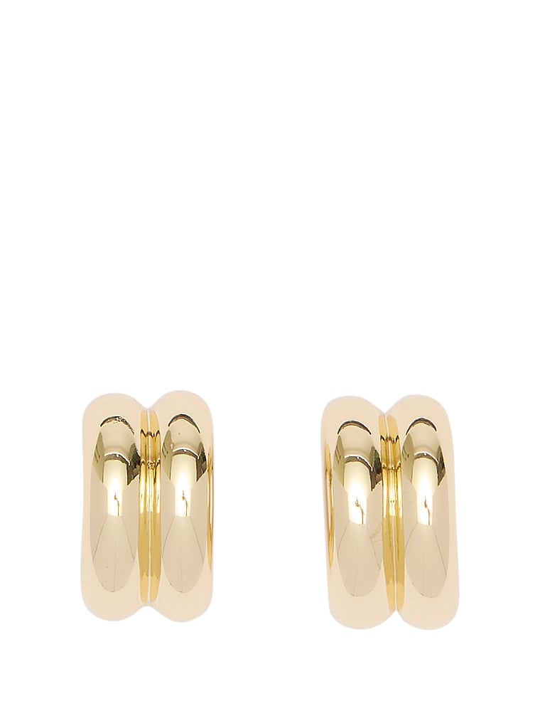 Victoria's Secret, Victoria's Secret Double Cuff Medium Huggie Earrings, Shiny Gold, onModelBack, 2 of 3