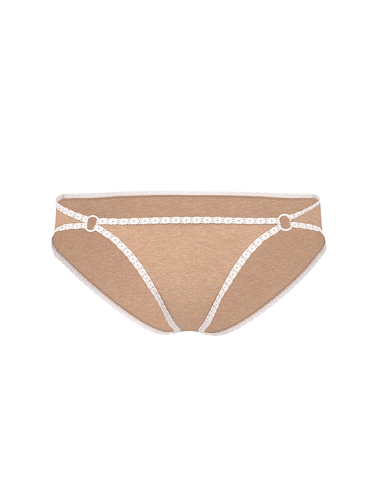 PINK Cotton Lace-Trim Low-Rise Cheeky Panty, Praline, offModelFront, 3 of 4