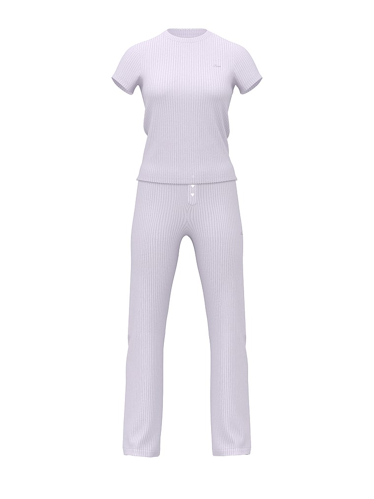 PINK Wide-Ribbed Long Pajama Set, offModelFront, 3 of 4