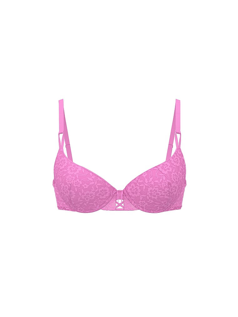 Victoria's Secret, Victoria's Secret Sexy Tee Lacie Lace-Up Unlined Demi Bra, Pink Lilac, offModelFront, 5 of 5