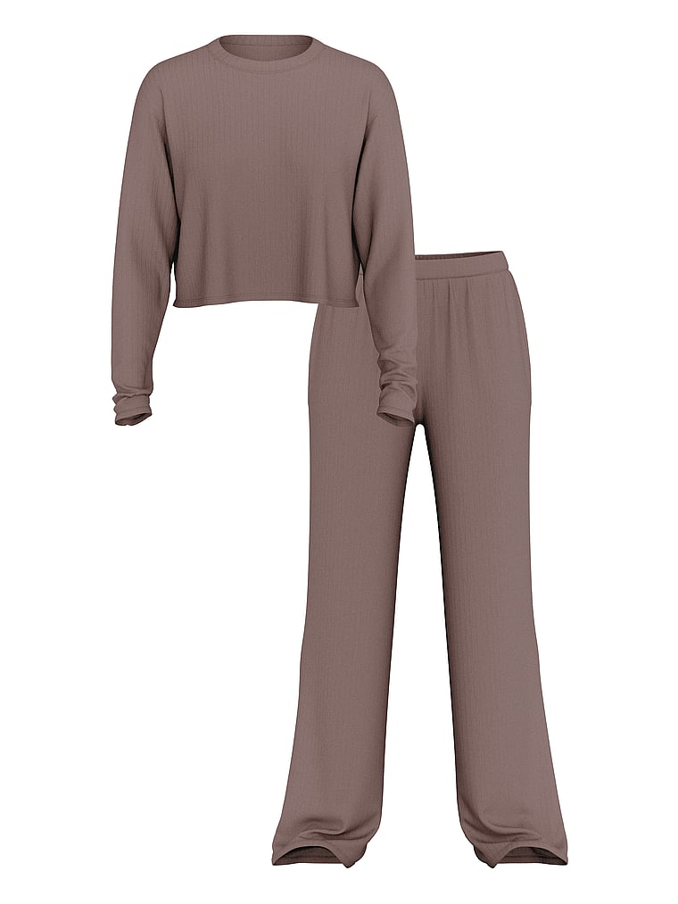 Victoria's Secret, Victoria's Secret SoSoft™ Modal Wide-Rib Long Lounge Set, Cloudy Grey, offModelFront, 3 of 3