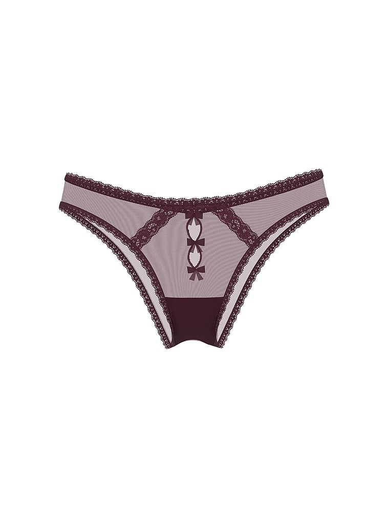 Victoria's Secret, Dream Angels Lace-Trim Brazilian Panty, Winter Wine, offModelFront, 3 of 3
