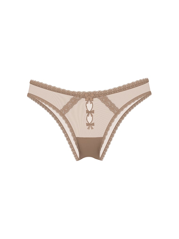 Victoria's Secret, Dream Angels Lace Rhinestone Heart Hardware Brazilian Panty, Praline, offModelFront, 3 of 3