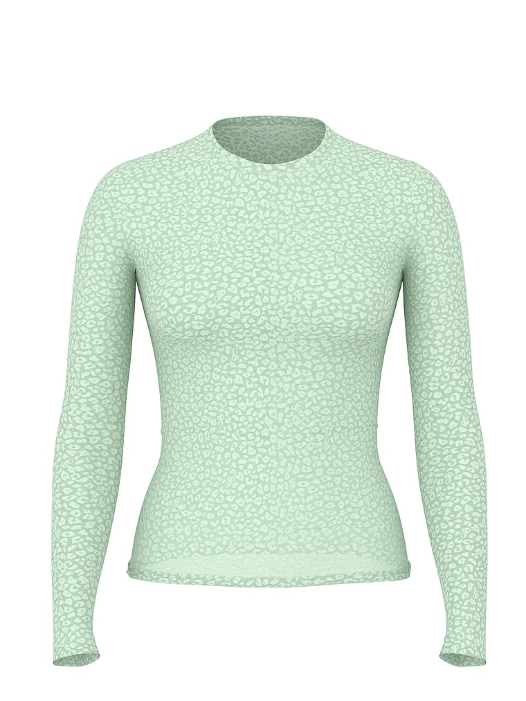PINK Base Leopard Mesh Long- Sleeve Tee, Mint, offModelFront, 4 of 4