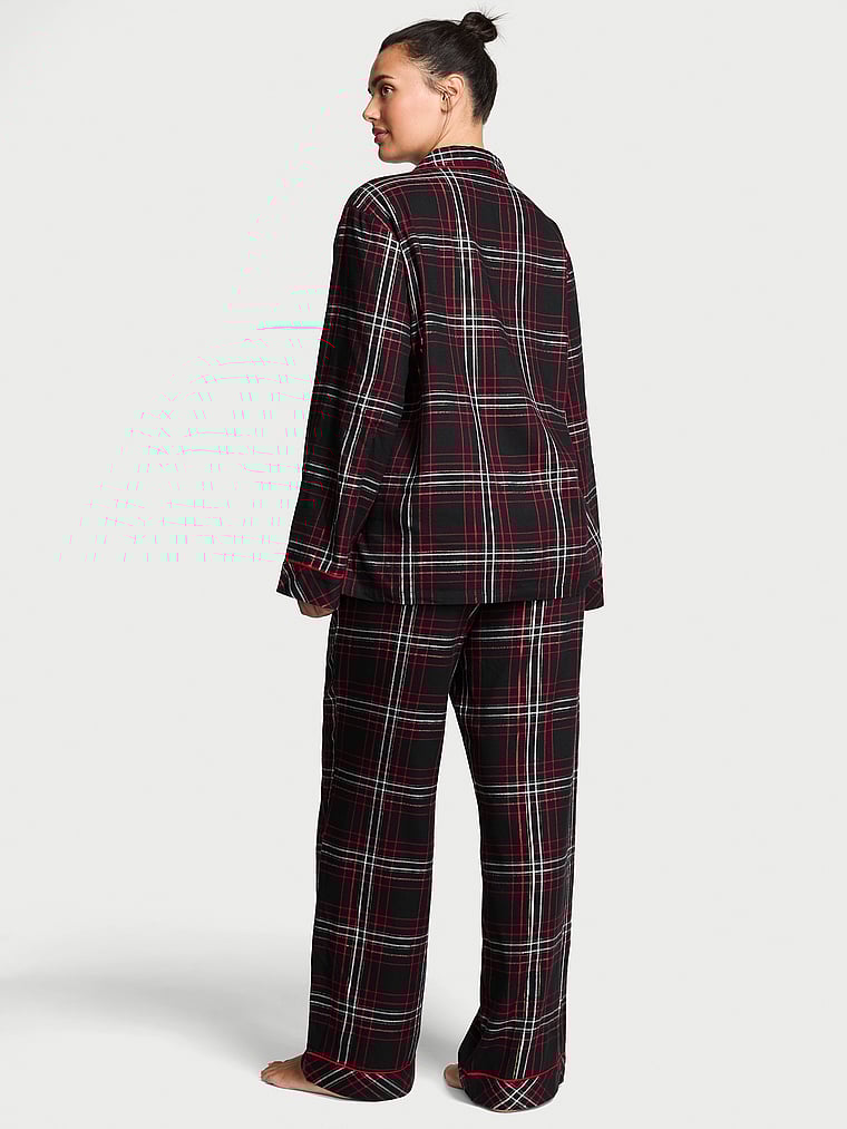 Victoria's Secret, Victoria's Secret Flannel Long Pajama Set, Black/Vs White/Red Yd Plaid, onModelBack, 2 of 2 Karmi is 5'10" or 178cm and wears L/Regular