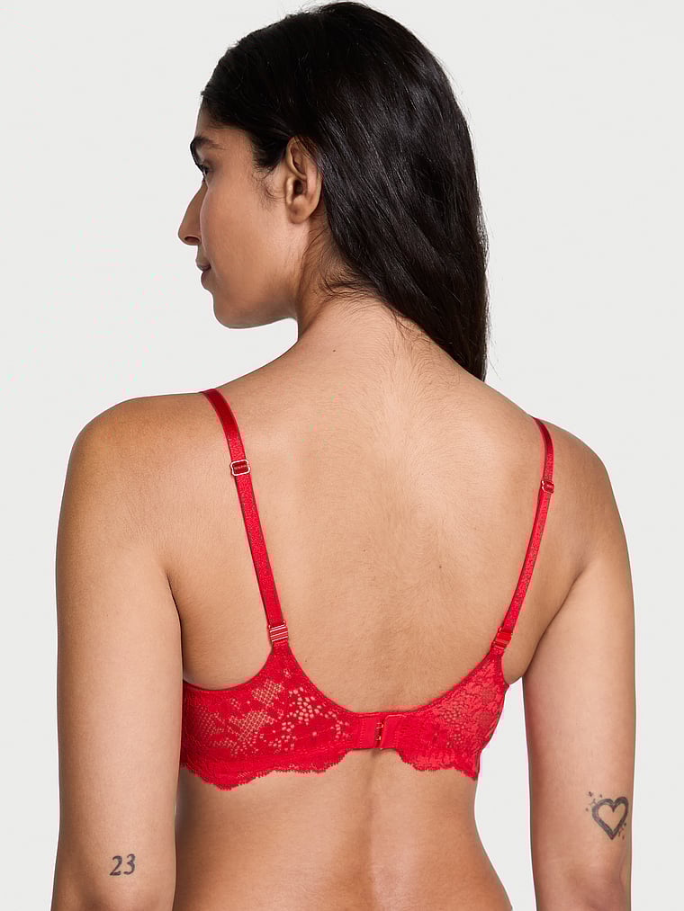 Victoria's Secret, Dream Angels Smooth & Lace Lightly Lined Demi Bra, Bright Vermillion, onModelSide, 4 of 5