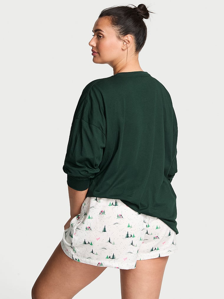 Flannel Long-Sleeve Short Tee-Jama Set