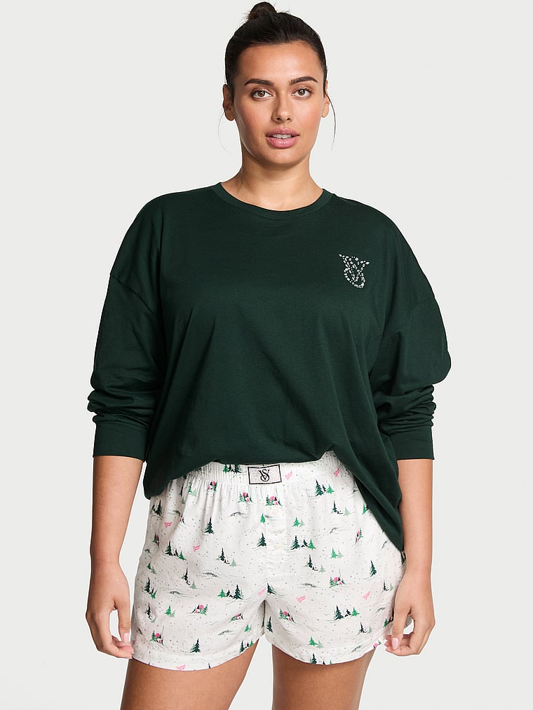 Flannel Long-Sleeve Short Tee-Jama Set