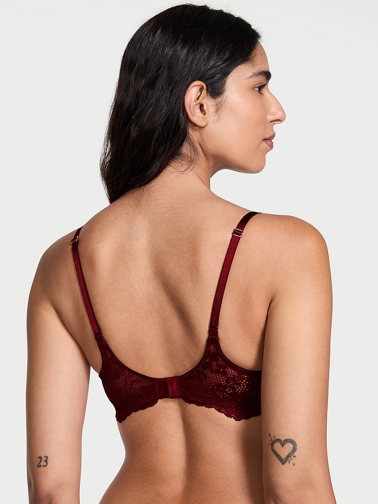 Victoria's Secret, Dream Angels Twinkle Lace Push-Up Bra, Sangria Red, onModelBack, 2 of 4 Anisha is 5'11" or 180cm and wears 34B or Small