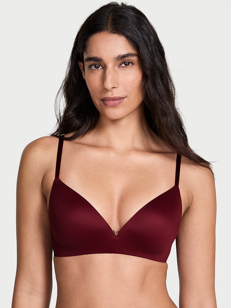 Victoria's Secret, Love Cloud Wireless Push-Up Bra, Red, onModelFront, 1 of 5 Anisha is 5'11" and wears 34B or Small