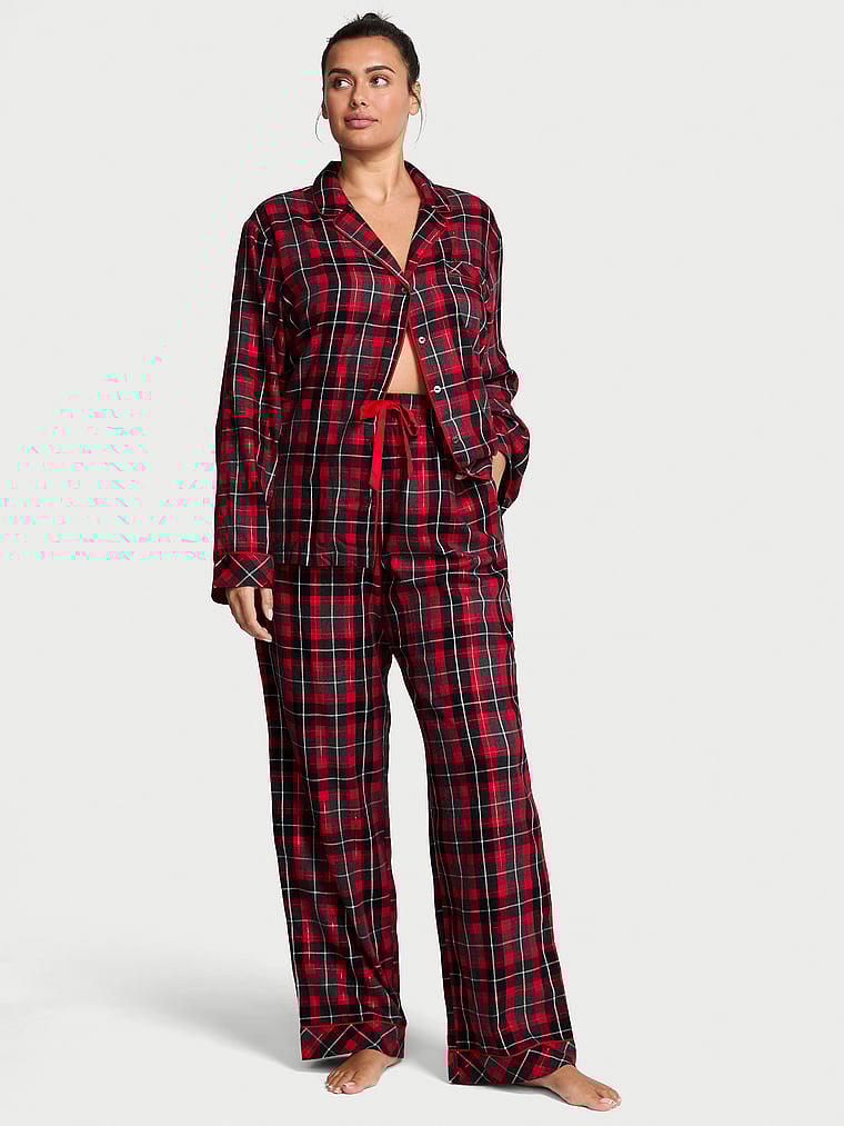 Victoria's Secret, Victoria's Secret Flannel Long Pajama Set, Vs Heather Characol/Lipstick Alternative Plaid, onModelFront, 1 of 4 Karmi is 5'10" or 178cm and wears L/Regular