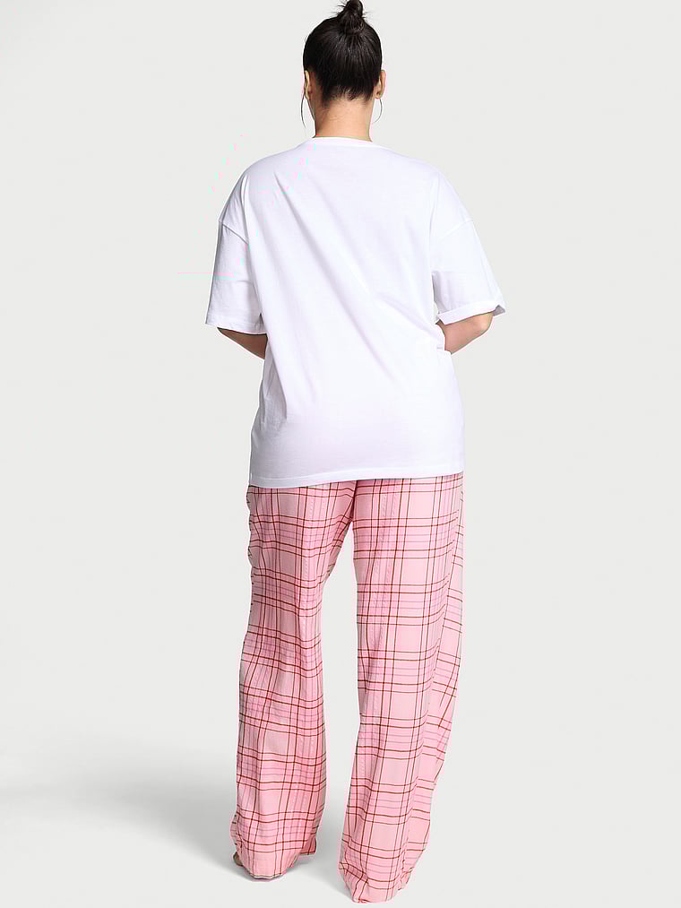 Flannel Short-Sleeve Long Tee-Jama Set