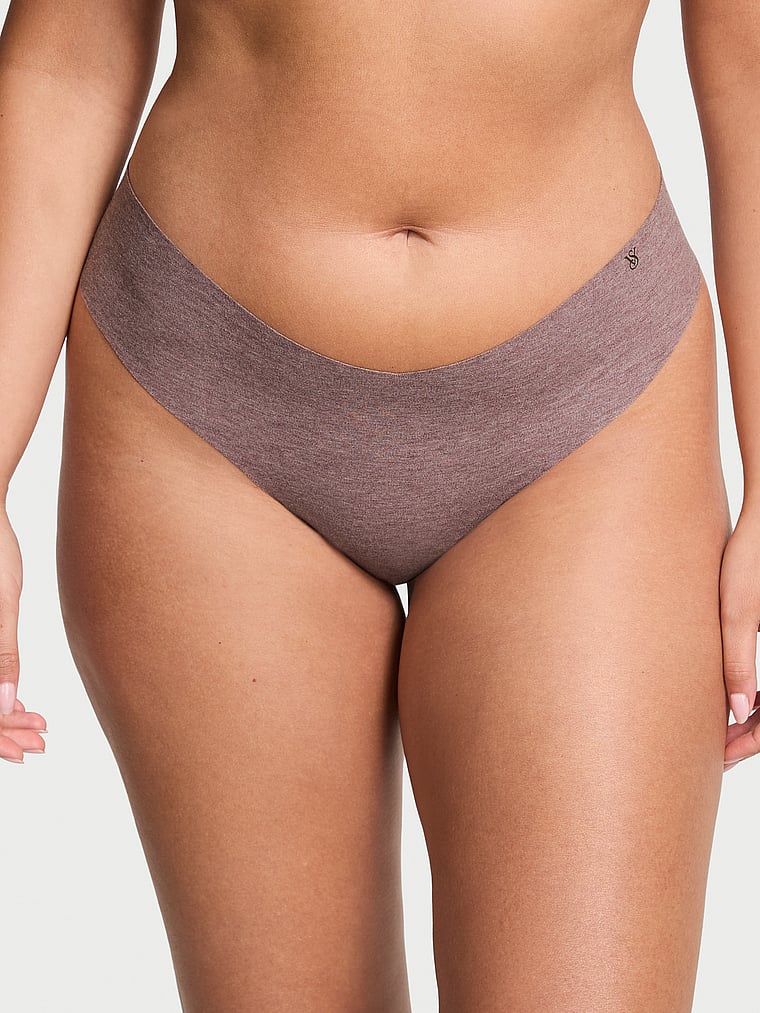Victoria's Secret, No-Show No-Show Lace Thong Panty, Heather Cocoa Blush, onModelFront, 1 of 3 Karmi is 5'10" and wears Large