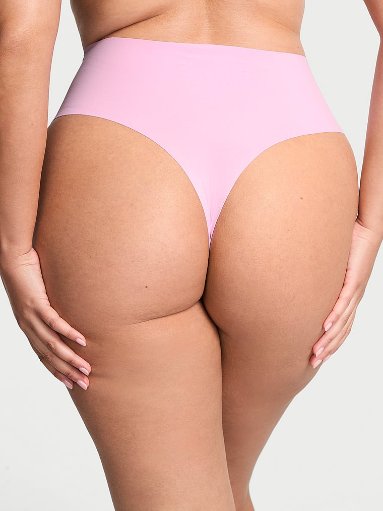 Victoria's Secret, No-Show No-Show Lacie High-Waist Thong Panty, Bikini Pink, onModelBack, 2 of 3 Karmi is 5'10" or 178cm and wears Large