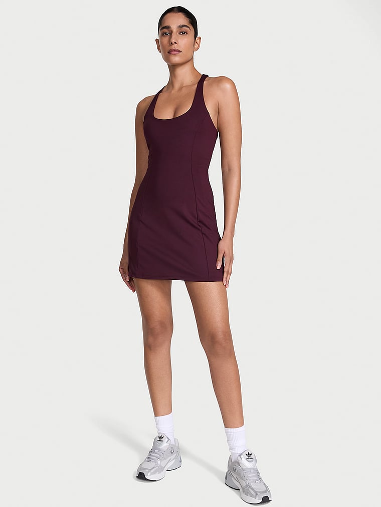 Victoria's Secret, VSX VSX Essential Racerback Dress, Winter Wine, onModelFront, 1 of 5 Anisha is 5'11" and wears 34B or Small