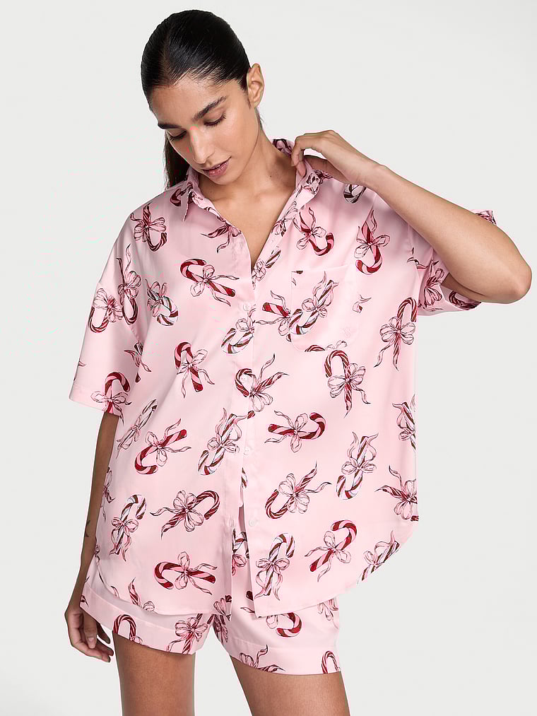 Glazed Satin Oversized Short Pajama Set