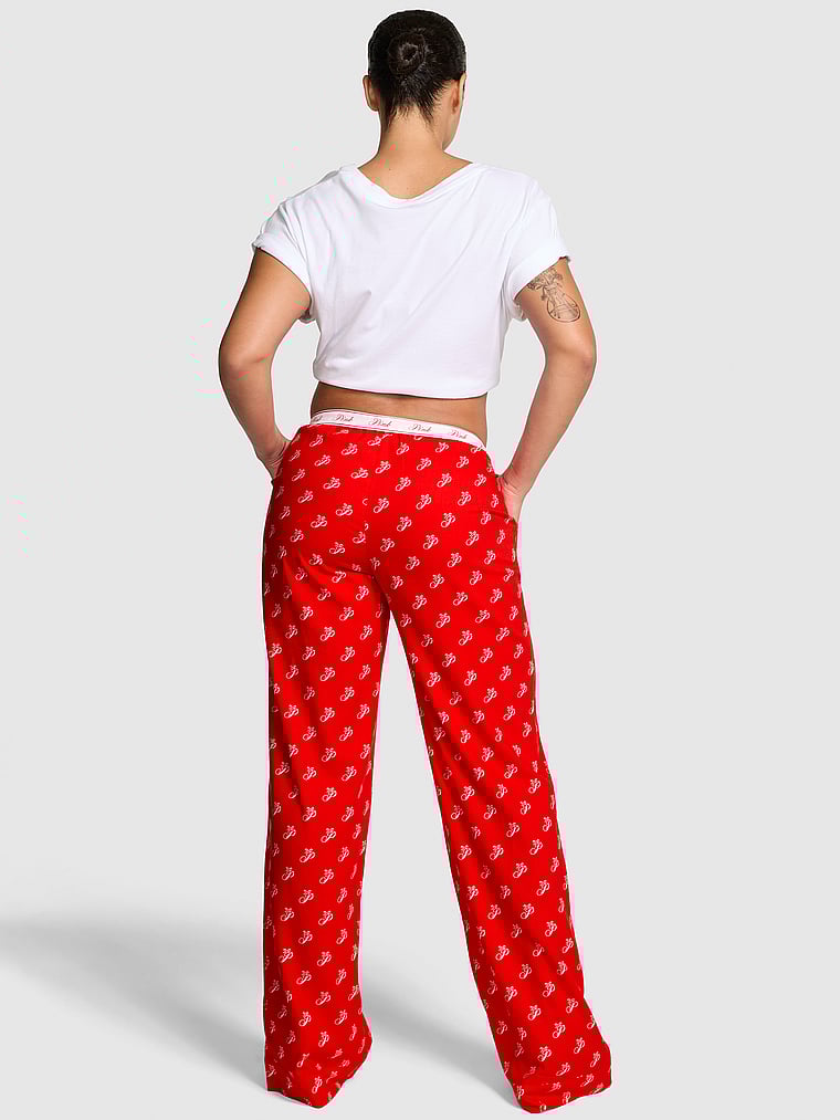 PINK Flannel Sleep Pants, Bright Vermillion 'p' Script Logo Print, onModelBack, 2 of 2