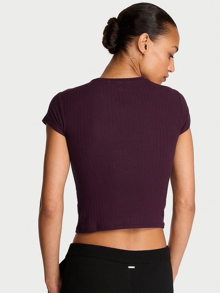 Victoria's Secret, Victoria's Secret SoSoft™ Modal Wide-Rib Fitted Tee, Winter Wine, onModelBack, 2 of 4