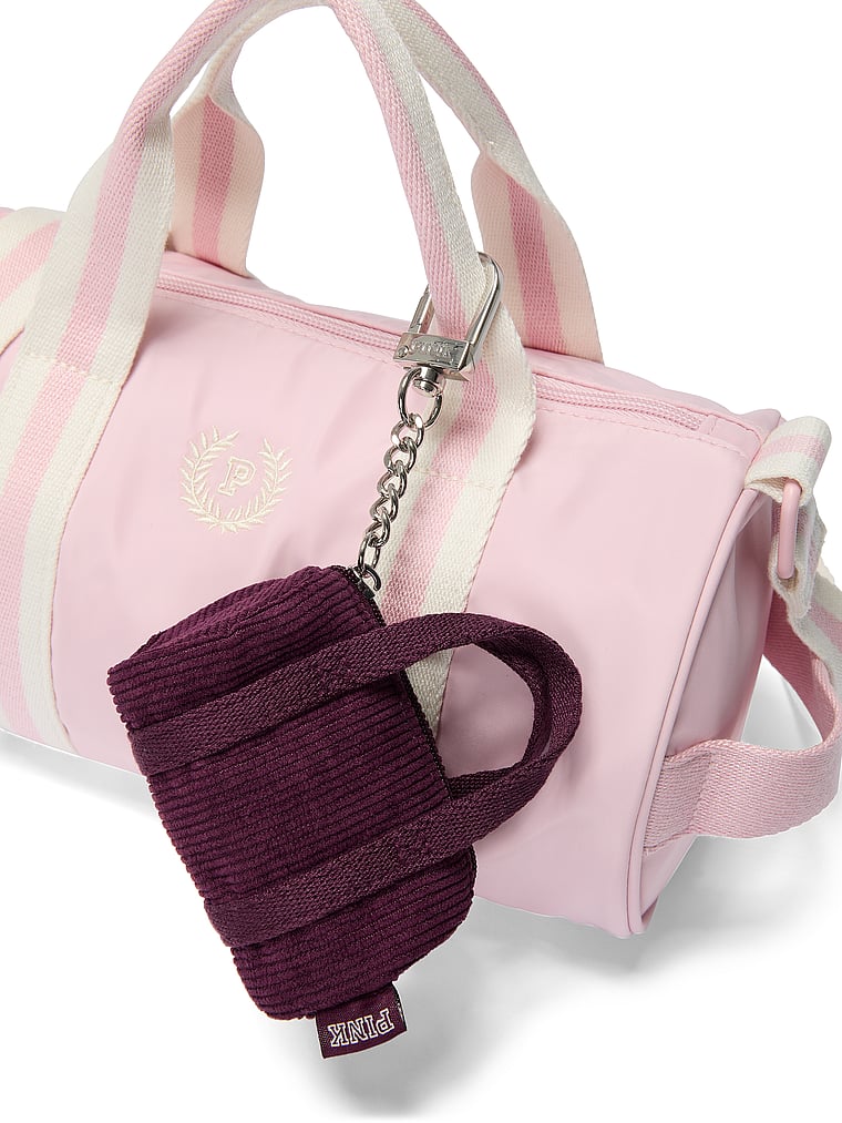 PINK Mini Duffle Keychain Charm, Wild Rose Corduroy, offModelBack, 3 of 3