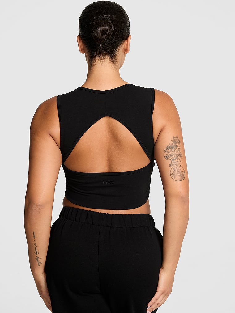 PINK All-Day Cotton™ Henley Scoop Bra, Pure Black, onModelBack, 2 of 3