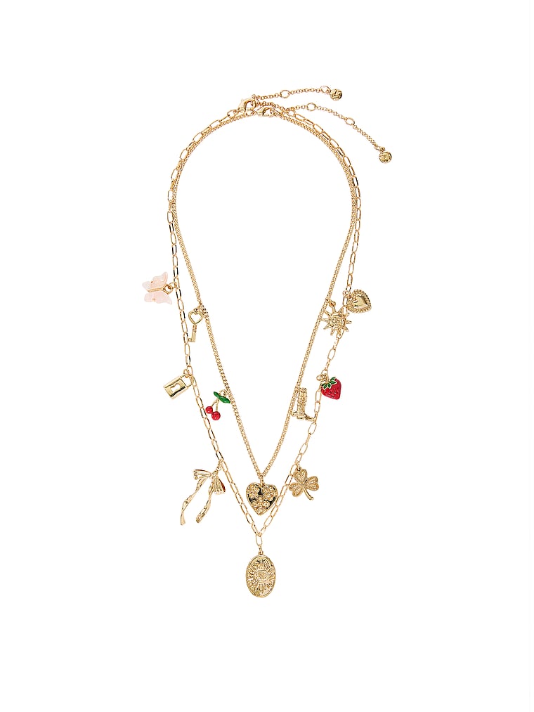 PINK Gold 2-Piece Dainty Layered Charm Necklace Set, Shiny Gold, offModelBack, 3 of 4