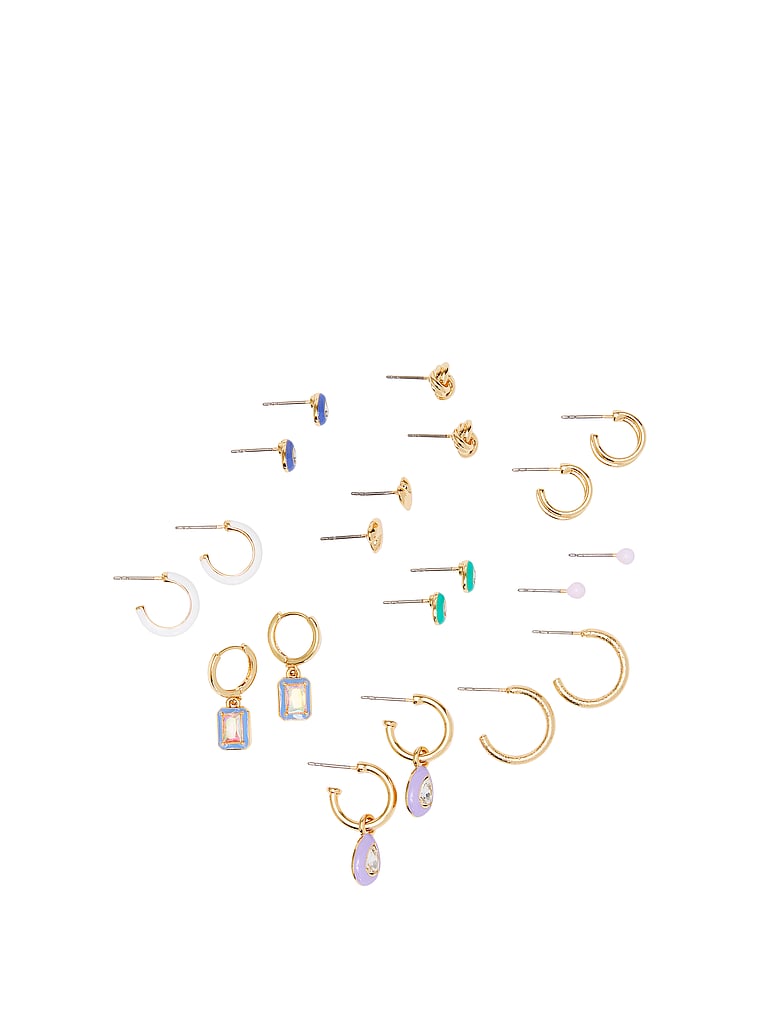 PINK Gold Multi-Color 10-Pack Stud & Hoop Earring Set, Shiny Gold, offModelBack, 2 of 3