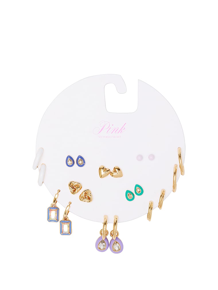 PINK Gold Multi-Color 10-Pack Stud & Hoop Earring Set, Shiny Gold, offModelFront, 1 of 3