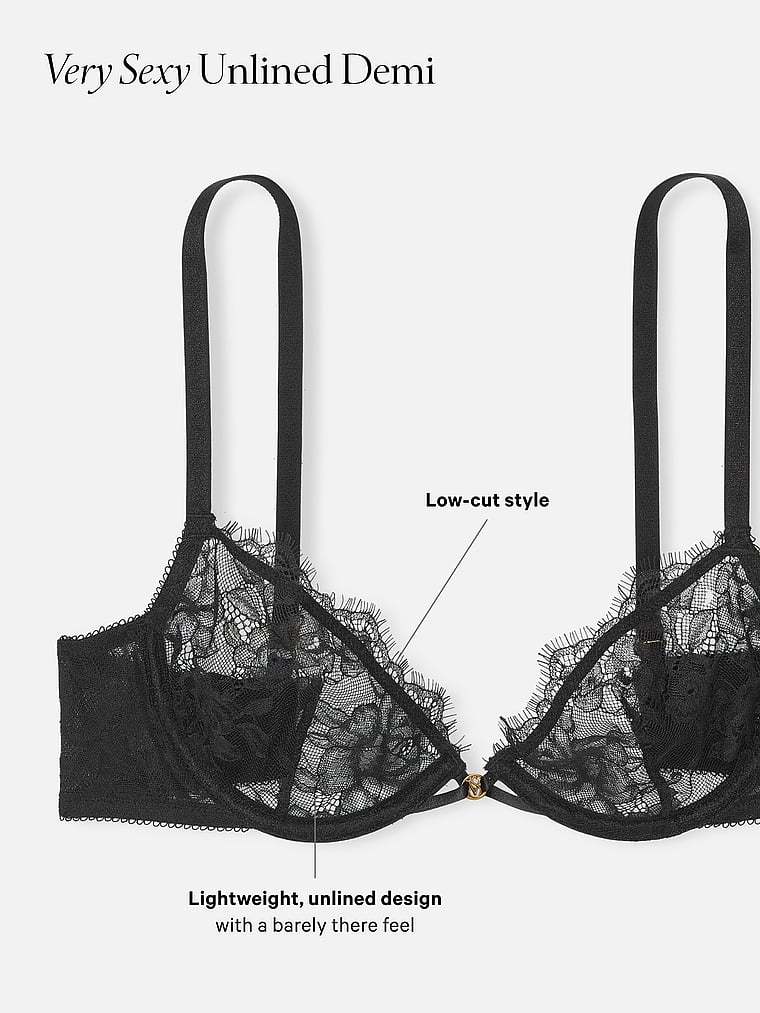 Victoria's Secret, Very Sexy Sheer Shine Unlined Low-Cut Demi Bra, Black Electric Orchid, detail, 4 of 5