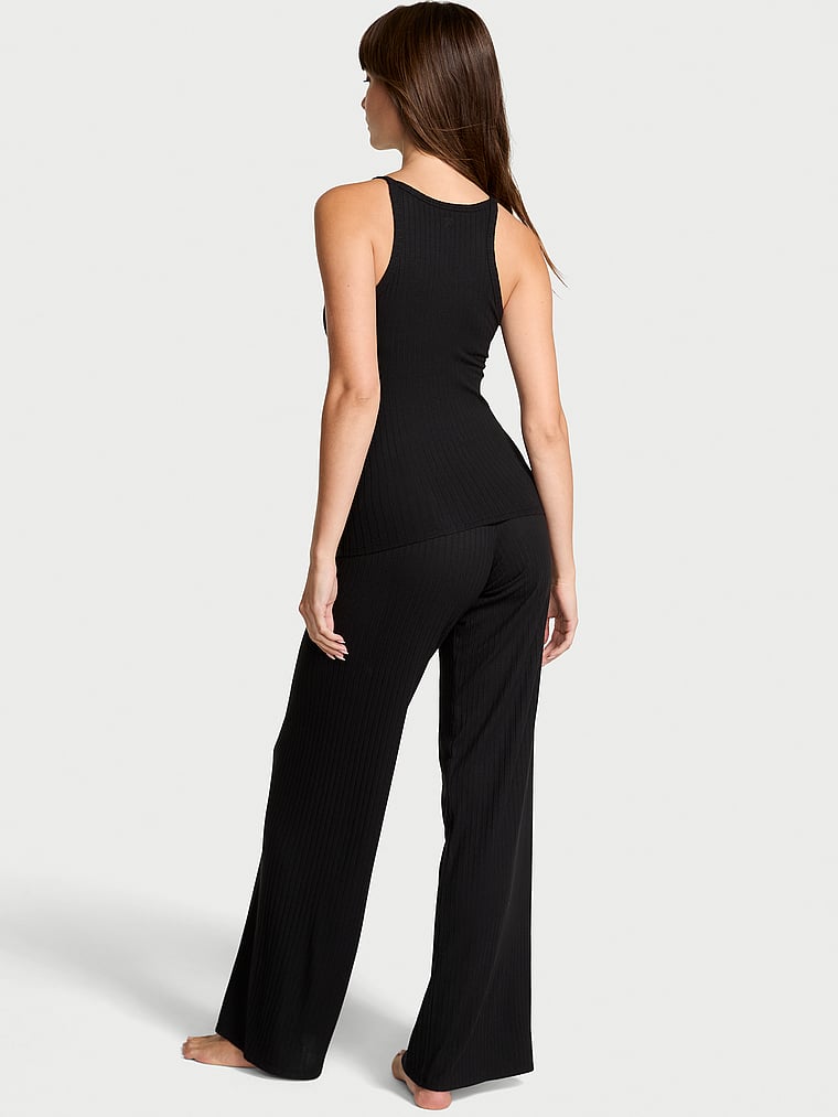 Victoria's Secret, Victoria's Secret SoSoft™ Modal Wide-Rib Tank & Pants Set, Black, onModelBack, 2 of 3 Ari is 5'9" or 175cm and wears S/Regular