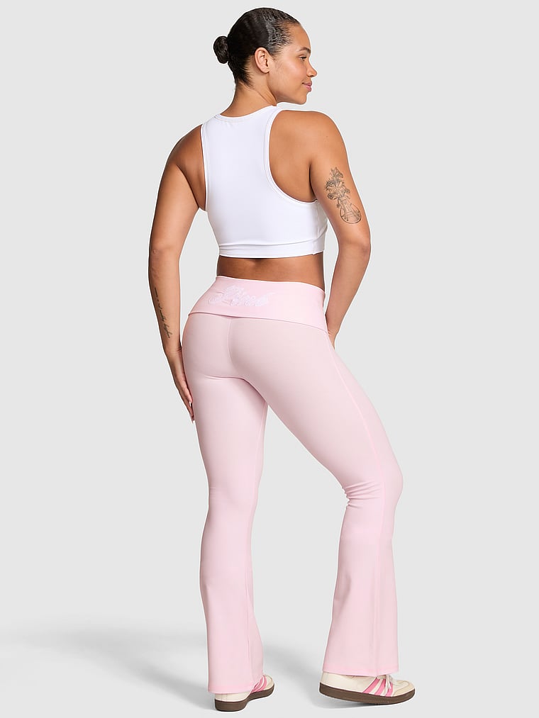 PINK All-Day Cotton Foldover Flare Leggings, Pink Tulip Soft Modal, onModelFront, 2 of 4