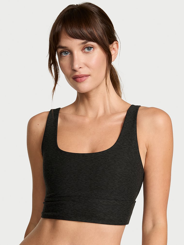 Victoria's Secret, VSX VSX LUXMarl™ Longline Sports Bra, Heather Grey Onyx, onModelFront, 1 of 3 Ari is 5'9" and wears 34B or Small