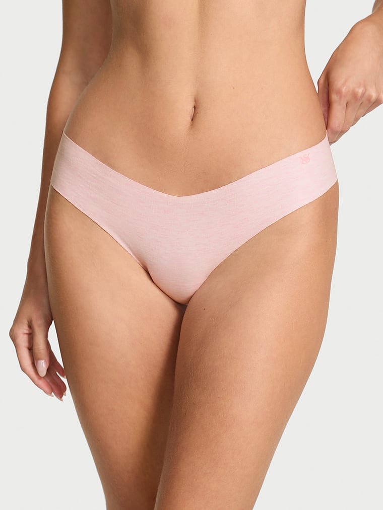 Victoria's Secret, No-Show No-Show Stripe Mesh Thong Panty, Heather Pink Petal, onModelFront, 1 of 3 Ari is 5'9" and wears Small