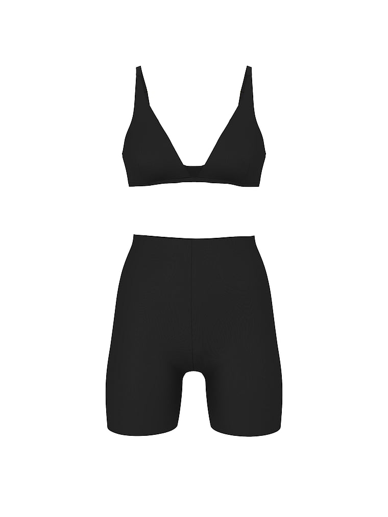 Victoria's Secret, Victoria's Secret SoSleek™ Triangle Bralette & Short Set, Black, offModelFront, 3 of 3