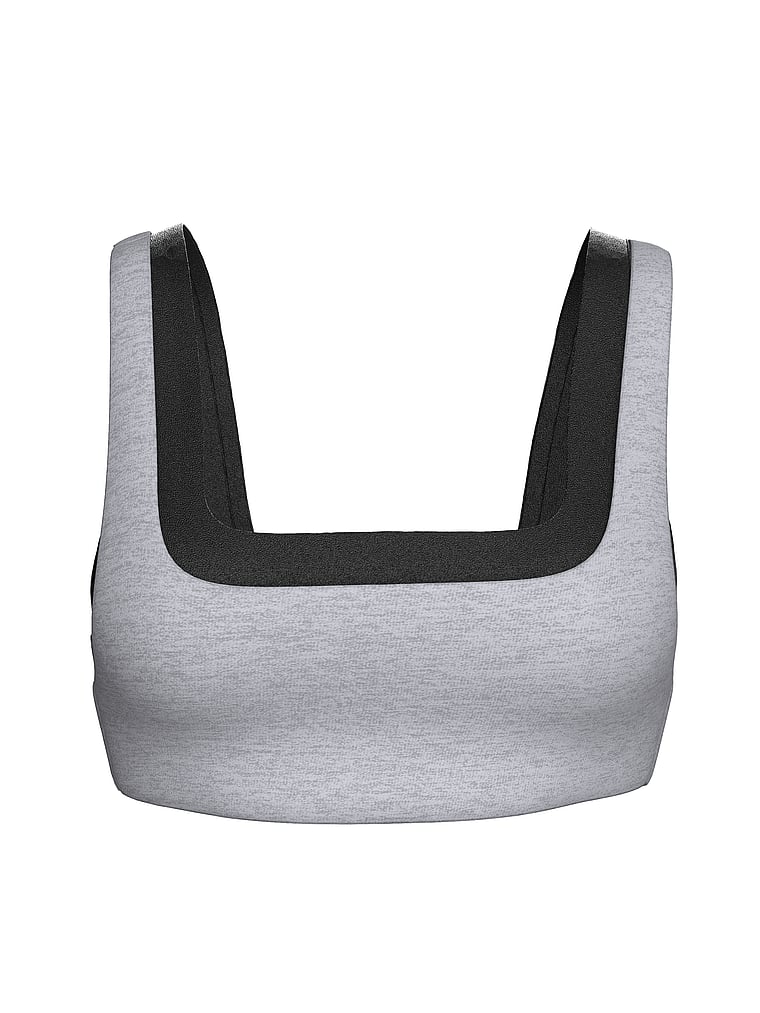 PINK Relay Double Up Square-Neck Bra, Night Owl Grey Marl, offModelFront, 4 of 5