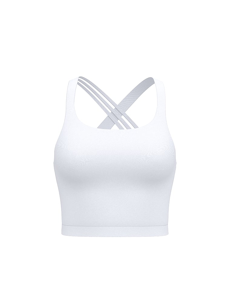 PINK Relay Strappy Longline Sports Bra, Vs White, offModelFront, 4 of 4
