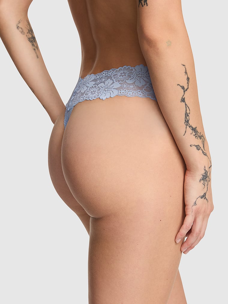 PINK Wink Lace Thong Panty, Icy Blue, onModelBack, 2 of 2 Sofia is 5'10" or 178cm and wears Small