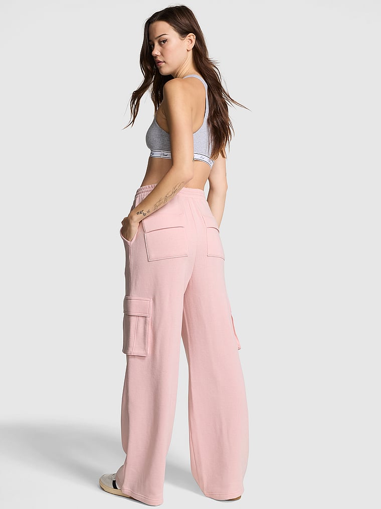 PINK Ivy Fleece Wide-Leg Cargo Sweatpants , Dollhouse, onModelBack, 2 of 5 Sofia is 5'10" or 178cm and wears Small